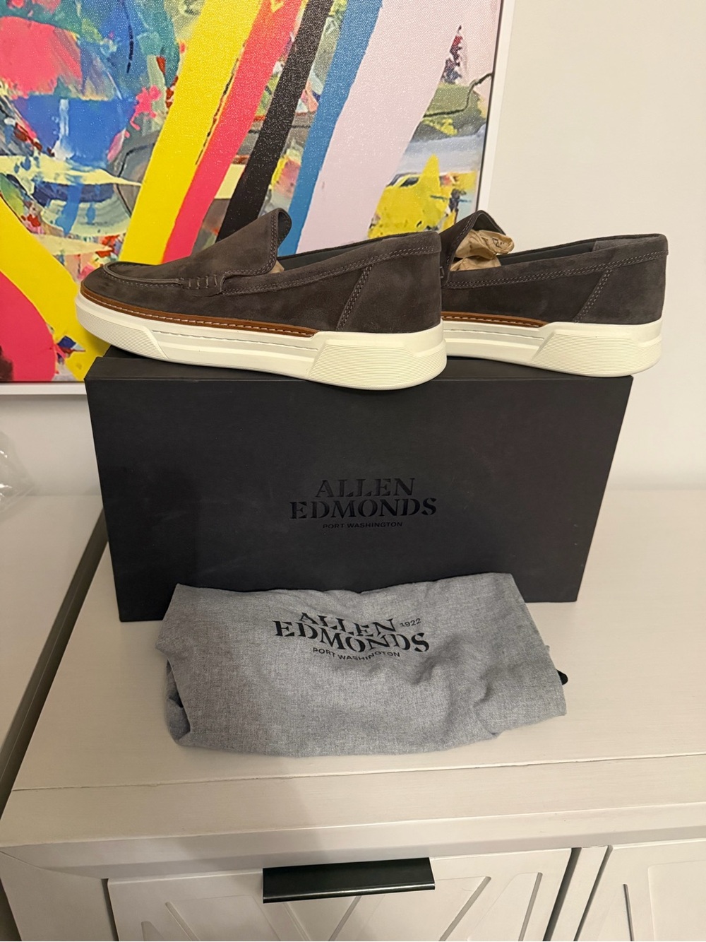 Allen Edmonds Men’s Suede Burke Loafers, Grey, Size 8.5, New in Box!